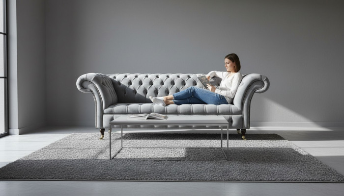 Chesterfield 3 Sëtzer Couch Sëtz Textilstoff Couchen Sofas Sofa Polster.