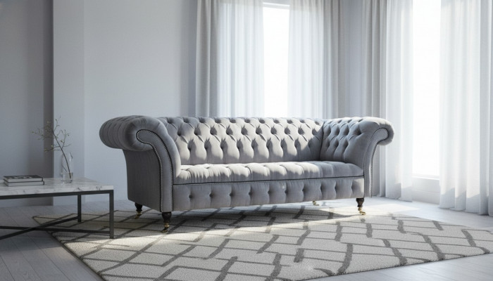 Chesterfield 3 Sëtzer Couch Sëtz Textilstoff Couchen Sofas Sofa Polster.