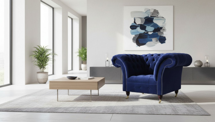 Chesterfield Textil Fauteuil 1-Plaz Sofa Polster Design Luxus Modern