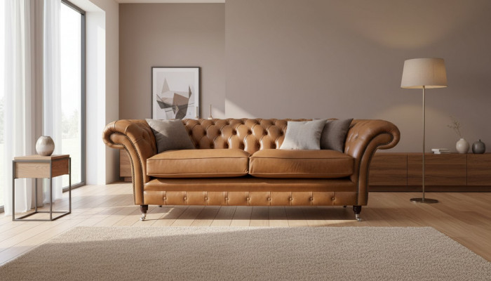 Sofa 3 Sëtz Lieder Sofa Canapé Polstersëtz Stuff Chesterfield Dräisëtzer