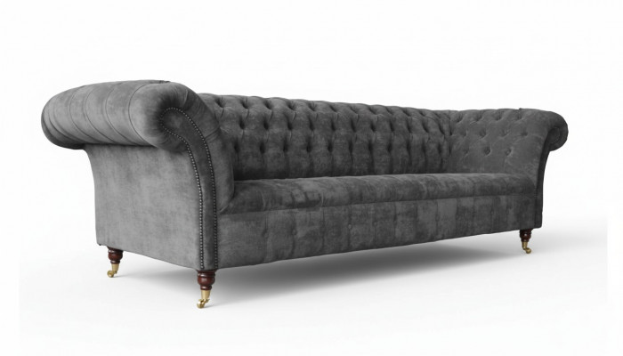 Chesterfield 3-Sëtzer Canapé Polstersëtz Textilstoff Gro Couchen Sofa