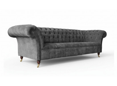 Chesterfield 3-Sëtzer Canapé Polstersëtz Textilstoff Gro Couchen Sofa