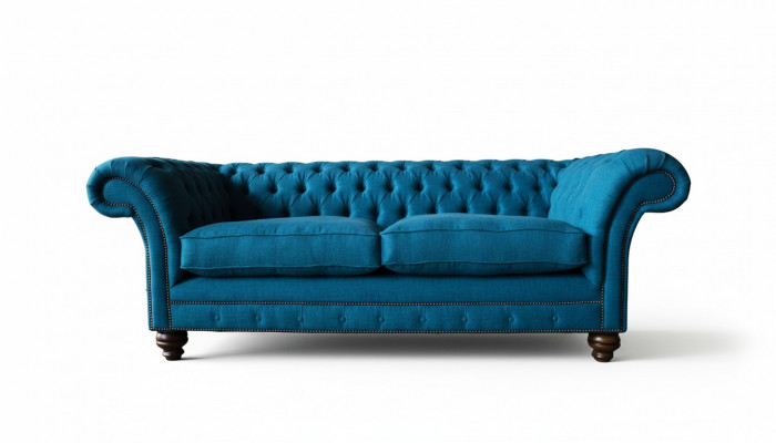 Chesterfield Sofa 3-Sëtzer Couch Polstersofas Stoff Wunnzëmmer Blo Textil