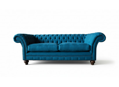Chesterfield Sofa 3-Sëtzer Couch Polstersofas Stoff Wunnzëmmer Blo Textil