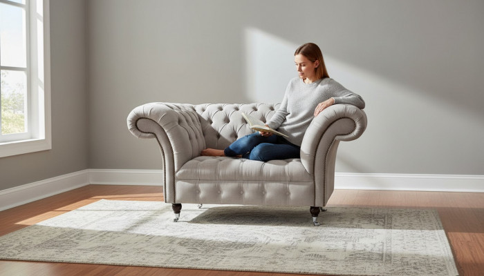 Chesterfield Textil gepolstert Fauteuil 1 Sëtzer Sofas Design Luxus Stoffsiedel.