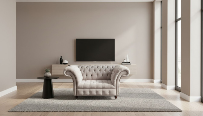 Chesterfield Textil gepolstert Fauteuil 1 Sëtzer Sofas Design Luxus Stoffsiedel.