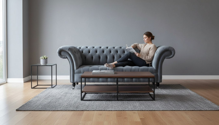 Chesterfield Sofa 3 Sëtzer Luxus Canapé Wunnzëmmer Sofas Gro Stoffcanapé