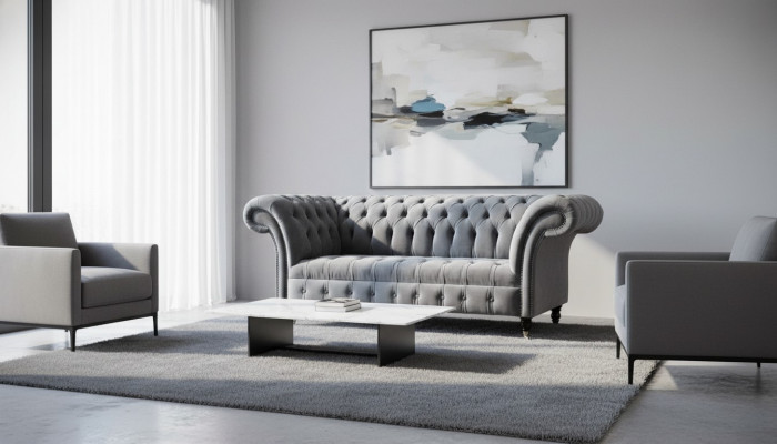 Chesterfield Sofa 3 Sëtzer Luxus Canapé Wunnzëmmer Sofas Gro Stoffcanapé