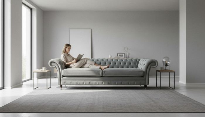 Sofa 4 Plaz Couch Chesterfield Polstersëtz Textil Gro Wunnzëmmer