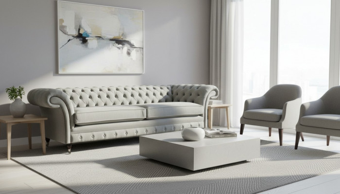 Sofa 4 Plaz Couch Chesterfield Polstersëtz Textil Gro Wunnzëmmer