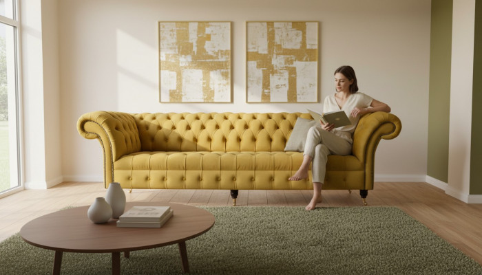 Chesterfield Textil Polster Luxus Canapé Design Canapé Canapé 4 Sëtz Nei