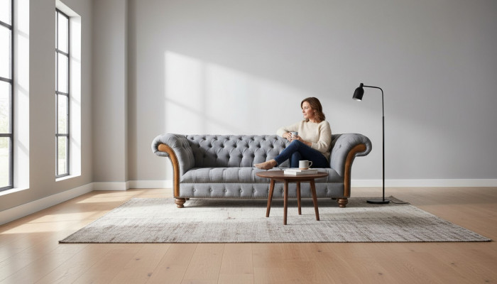 Chesterfield Stoffcanapé Luxus Canapé Pouff Canapé Sëtz Gro Stoff