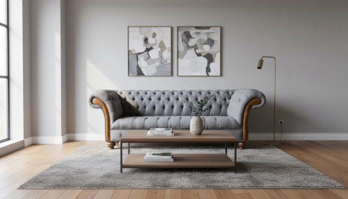 Chesterfield Stoffcanapé Luxus Canapé Pouff Canapé Sëtz Gro Stoff