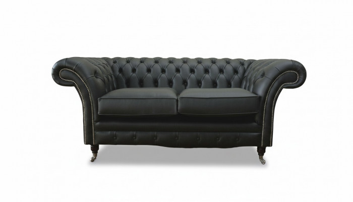 Sofa Luxus Textil Chesterfield Canapéen Sofas Polster 2 Sëtzer Schwaarz Lieder
