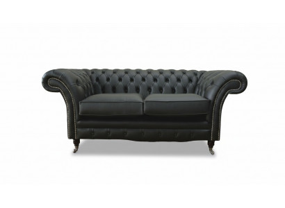 Sofa Luxus Textil Chesterfield Canapéen Sofas Polster 2 Sëtzer Schwaarz Lieder
