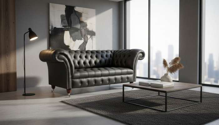 Chesterfield Liederdivan Couch Polster 2 Sëtzer Designer Sofae Couchen