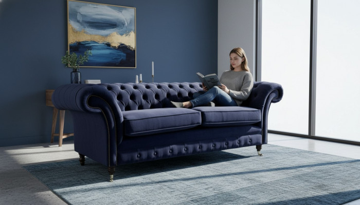 Chesterfield Dräisëtzer Couch Polster Design Sofa 3er Sëtz Sofas Miwwelen