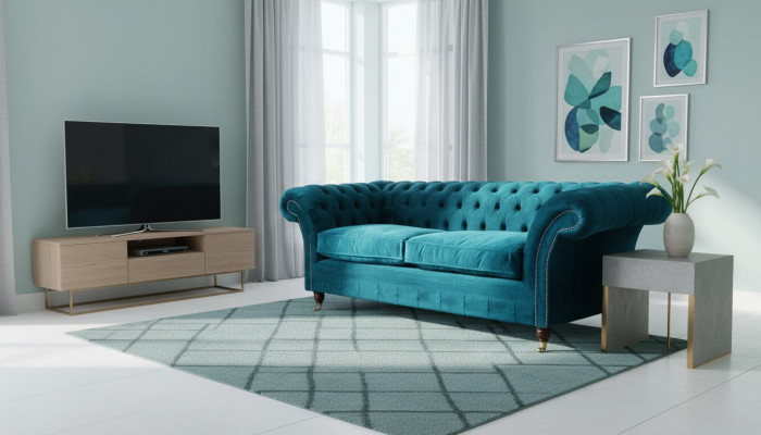 Designer Sofa 3 Sëtzer Chesterfield Couch Polstersofa Designsitz
