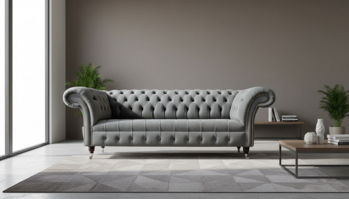 Englesch Chesterfield Sofa Canapé Büro Miwwelen Drësëtzer Samett 230cm Groméiert.