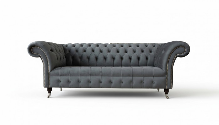 Englesch Chesterfield Sofa Canapé Büro Miwwelen Drësëtzer Samett 230cm Groméiert.