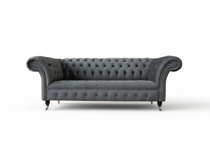 Englesch Chesterfield Sofa Canapé Büro Miwwelen Drësëtzer Samett 230cm Groméiert.