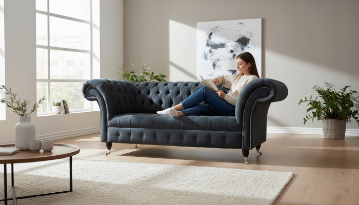 Sofa 2 Sëtzer Canapé Design Chesterfield Sëtz Luxus Textil Polster Nei