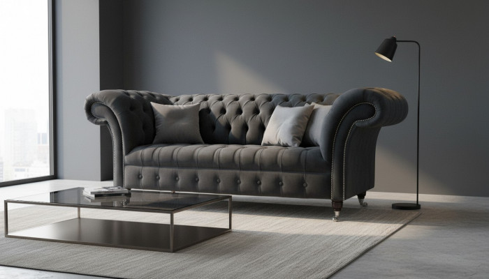 Sofa 2 Sëtzer Canapé Design Chesterfield Sëtz Luxus Textil Polster Nei