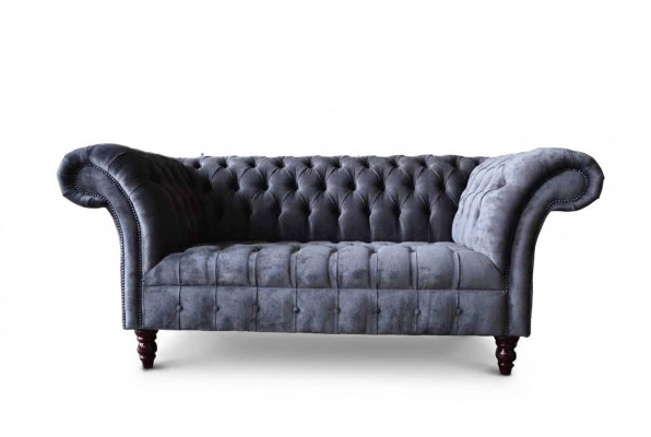 Sofa 2-Sëtzer Couch Design Polster Textil Stoff Gro Chesterfield Nei