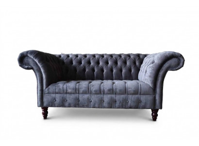 Sofa 2-Sëtzer Couch Design Polster Textil Stoff Gro Chesterfield Nei