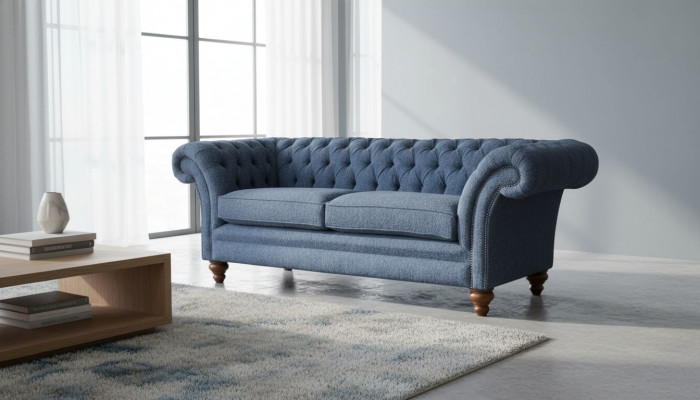 Englänner Chesterfield Sofa Couch Büro Miwwelen Dräisiichter Samt 230cm Sofas