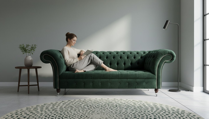 Luxus Dräisëtzer Gréng Sofa 3 Sëtzer Sofa Sëtz Design Miwwelen Couchen