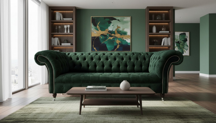 Luxus Dräisëtzer Gréng Sofa 3 Sëtzer Sofa Sëtz Design Miwwelen Couchen