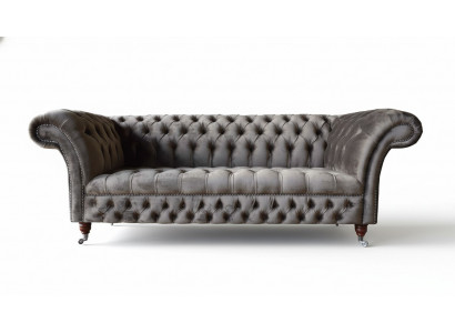 Englesch Chesterfield Sofa Couch Büro Miwwelen Dräisëtzer Samett 230cm Taupe