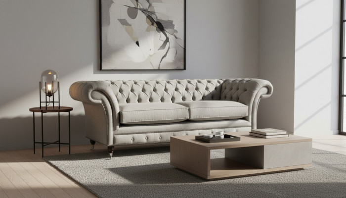 Englesch Chesterfield Sofa Couch Büro Miwwel Drësëtz Samt 230cm Braun
