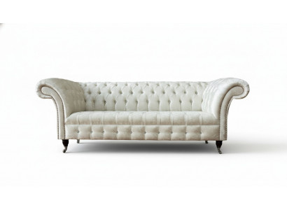 Dreiplazeg wäiss Stoff Wunnzëmmer Design Canapéen Sofa Chesterfield Canapé