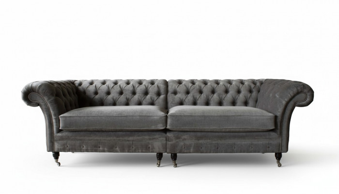 Chesterfield Véiersëtzer Canapé 4 Sëtzer Canapéen Stoff Polyester Gro Miwwelen
