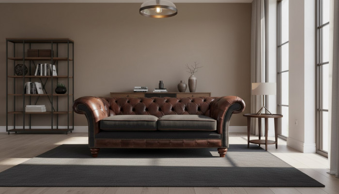 Brong Chesterfield Englesche klassesche Stil Canapé Couch 3 Sëtz Polster 230cm