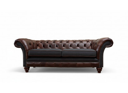 Brong Chesterfield Englesche klassesche Stil Canapé Couch 3 Sëtz Polster 230cm