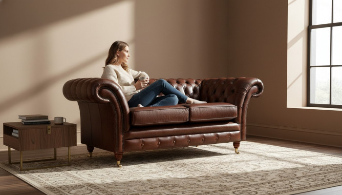 Chesterfield Canapé Polster Lieder Sofaen Couche Braun Zweisëtzer Nei