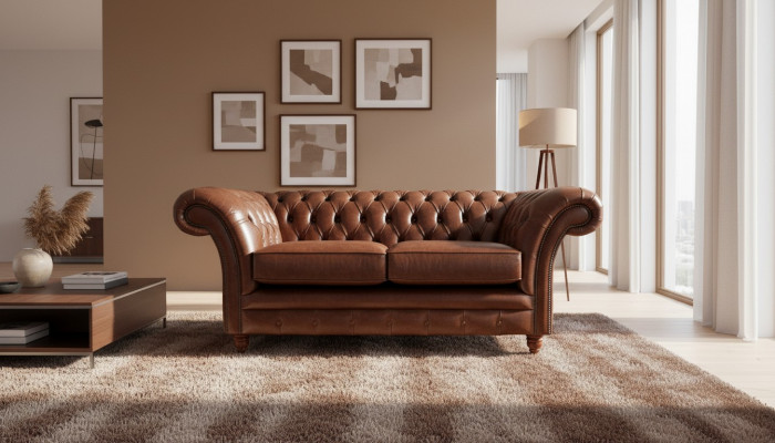Chesterfield Canapé Polster Lieder Sofaen Couche Braun Zweisëtzer Nei