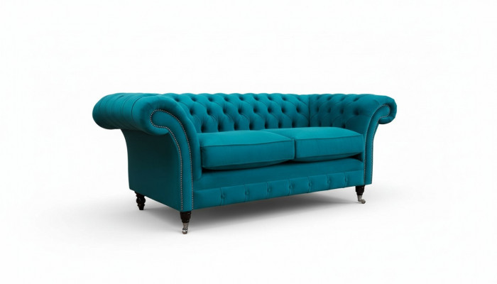 Chesterfield 2 Sëtzer Canapé Pouf Setz Textil Stoff Canapéen Sofa Nei