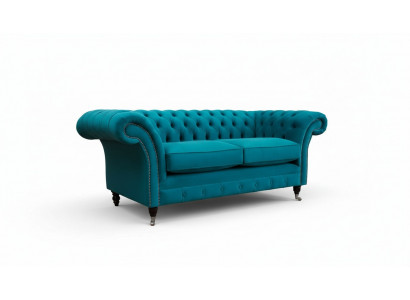 Chesterfield 2 Sëtzer Canapé Pouf Setz Textil Stoff Canapéen Sofa Nei