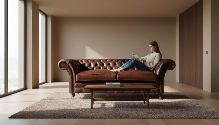 Sofa 3-Sëtzer Couch Polstersofas Couchen Wunnzëmmer Chesterfield Lieder