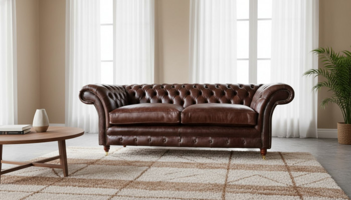 Sofa 3-Sëtzer Couch Polstersofas Couchen Wunnzëmmer Chesterfield Lieder
