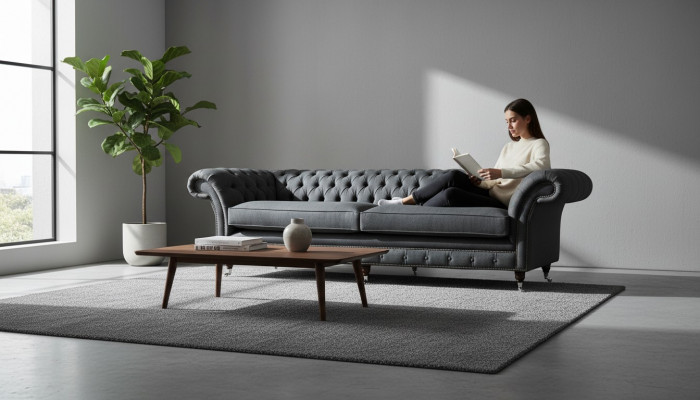 Design Canapé 4 Sëtzer Couch Textil Polster Klassesch Canapéen Chesterfield