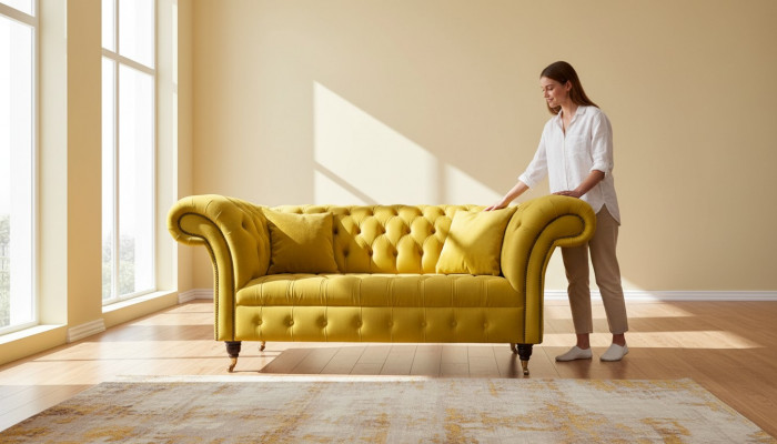 Chesterfield Canapé Sofa Polster 2-Sëtzer Wohnzimmer Canapéë Sëtz Giel