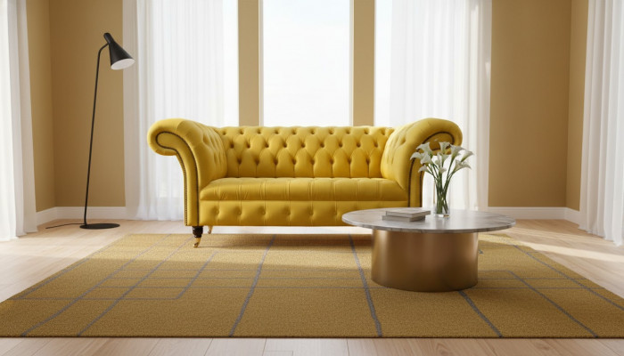 Chesterfield Canapé Sofa Polster 2-Sëtzer Wohnzimmer Canapéë Sëtz Giel