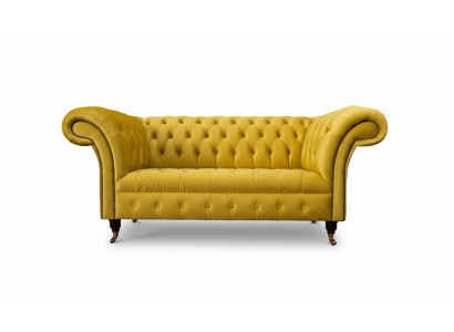 Chesterfield Canapé Sofa Polster 2-Sëtzer Wohnzimmer Canapéë Sëtz Giel