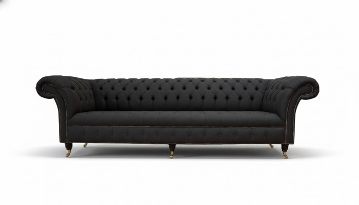 Chesterfield Sofa 4 Sëtzer Schwaarz Stoff Wunnzëmmer Design Canapé Polster