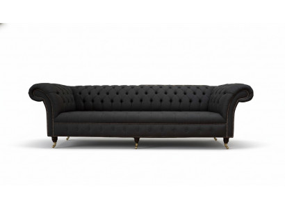 Chesterfield Sofa 4 Sëtzer Schwaarz Stoff Wunnzëmmer Design Canapé Polster